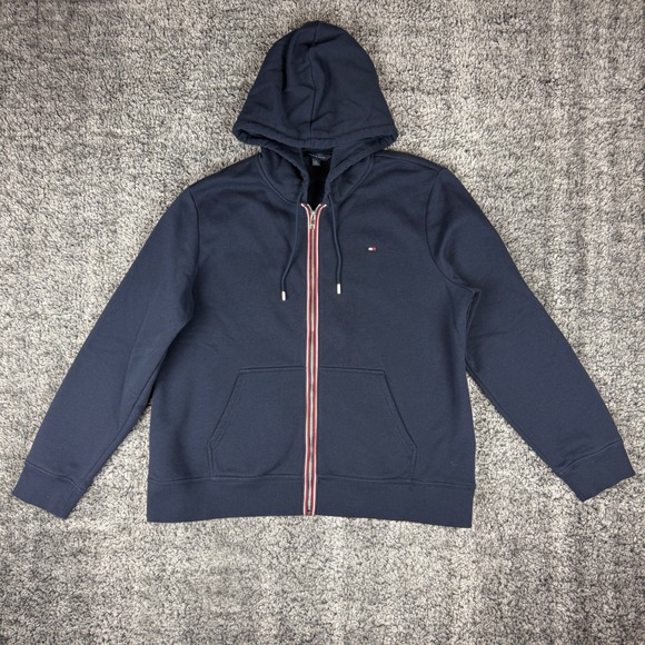 Tommy Hilfiger Men's XL TG/XG Full Zip Up Hoodie Sweatshirt Navy Blue Classic - Picture 1 of 8